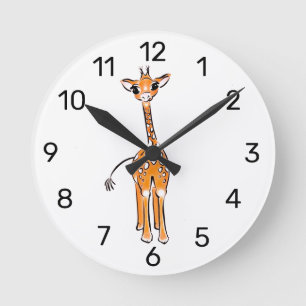 Cute giraffe drawing, safari animals  runde wanduhr
