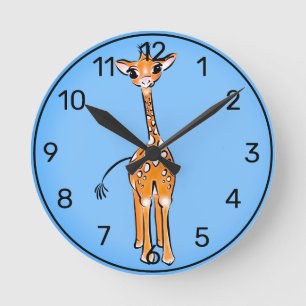 Cute giraffe drawing, safari animals runde wanduhr