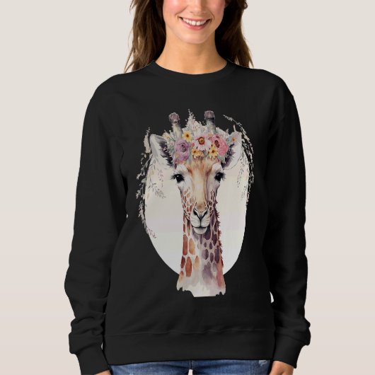 Cute Giraffe Flower Crown Africa Safari Animal Sweatshirt (Vorderseite)