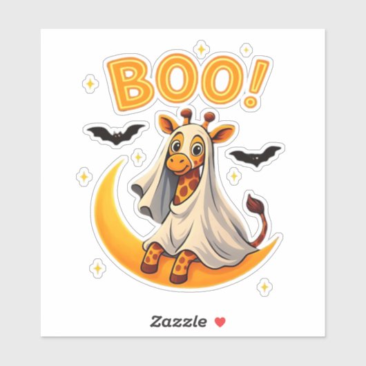 Cute Giraffe Ghost on Moon � Funny Halloween Boo D Aufkleber (Blatt)