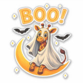Cute Giraffe Ghost on Moon � Funny Halloween Boo D Aufkleber (Vorderseite)