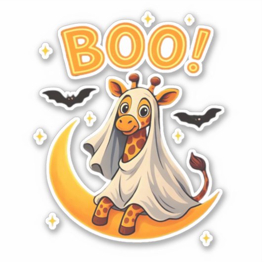 Cute Giraffe Ghost on Moon � Funny Halloween Boo D Aufkleber (Vorderseite)