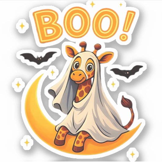 Cute Giraffe Ghost on Moon � Funny Halloween Boo D Aufkleber (Vorderseite)