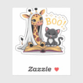 Cute Giraffe Ghost with Black Cat and Boo! Classic Aufkleber (Blatt)