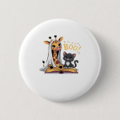 Cute Giraffe Ghost with Black Cat and Boo! Classic Button (Vorderseite)
