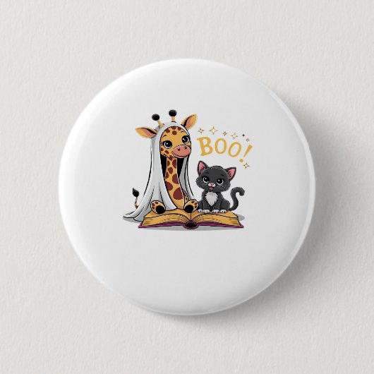 Cute Giraffe Ghost with Black Cat and Boo! Classic Button (Vorderseite)