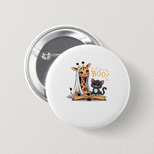 Cute Giraffe Ghost with Black Cat and Boo! Classic Button (Vorne & Hinten)