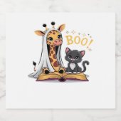 Cute Giraffe Ghost with Black Cat and Boo! Classic Schaumweinetikett (Einzelnes Label)