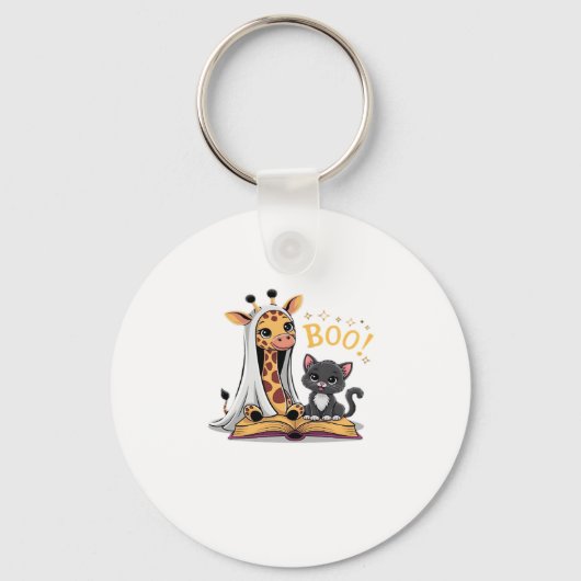 Cute Giraffe Ghost with Black Cat and Boo! Classic Schlüsselanhänger (Vorderseite)