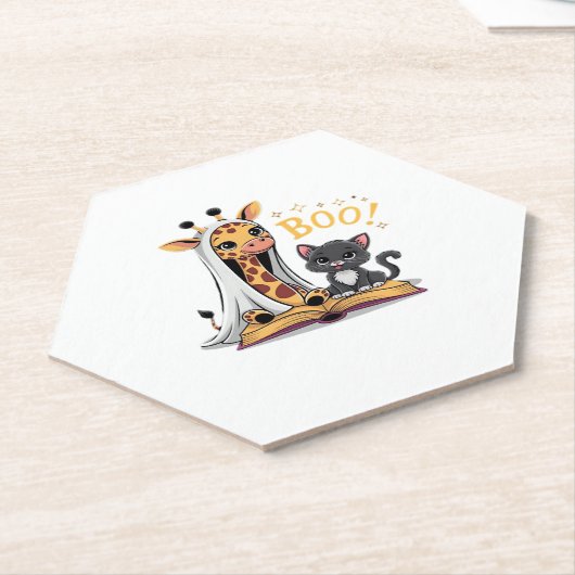 Cute Giraffe Ghost with Black Cat and Boo! Classic Untersetzer (angewinkelt)