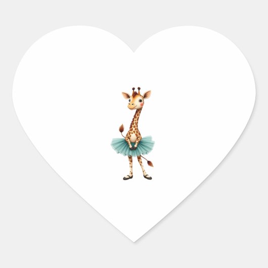 Cute giraffe in a tutu dancing as a ballerina, gif Herz-Aufkleber (Vorderseite)