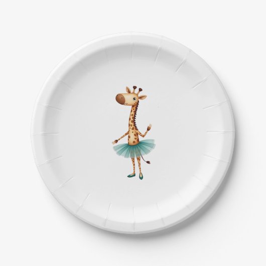 Cute giraffe in a tutu dancing as a ballerina, gif pappteller (Vorderseite)