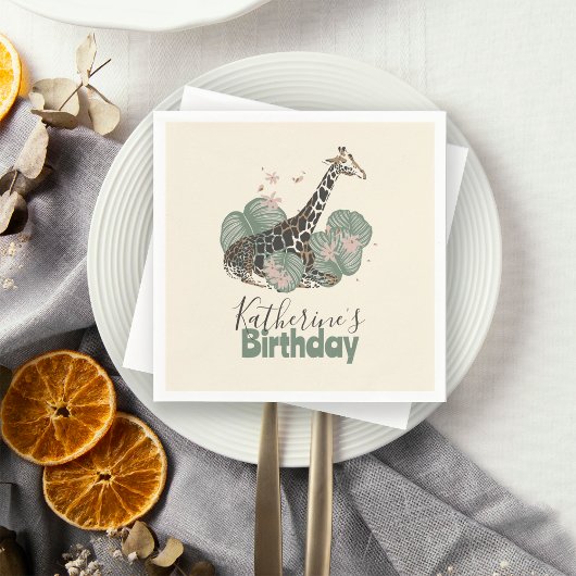 Cute Giraffe Jungle Botanical Animal Birthday   Serviette