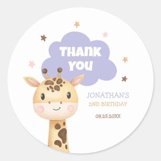 Cute Giraffe Safari Animal Kids Birthday Runder Aufkleber (Vorderseite)