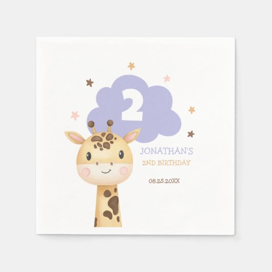 Cute Giraffe Safari Animal Kids Birthday Serviette (Vorderseite)