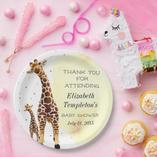 Cute Giraffe Safari Baby Shower Gender Neutral Pap Pappteller (Party)