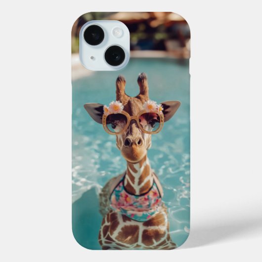 Cute Giraffe Swimming Pool iPhone Case (Rückseite)