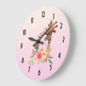 Cute Giraffe Watercolor Mom & Baby Große Wanduhr (Winkel)
