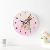 Cute Giraffe Watercolor Mom & Baby Große Wanduhr (Zuhause)