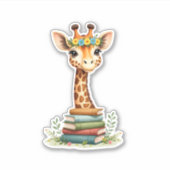 Cute Giraffe With Book Floral Bookworm Librarian B Aufkleber (Vorderseite)