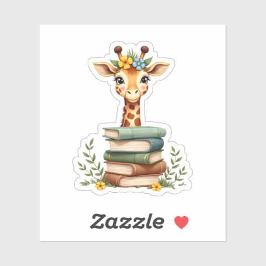 Cute Giraffe With Book Floral Bookworm Librarian B Aufkleber (Blatt)