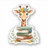 Cute Giraffe With Book Floral Bookworm Librarian B Aufkleber (Vorderseite)