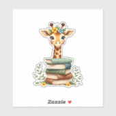 Cute Giraffe With Book Floral Bookworm Librarian B Aufkleber (Blatt)