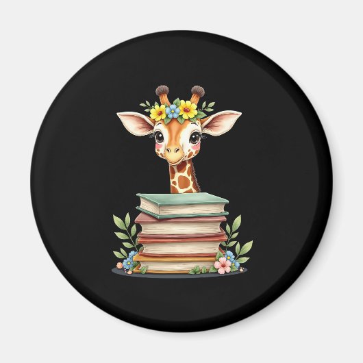 Cute Giraffe With Book Floral Bookworm Librarian B Magnet (Vorne)