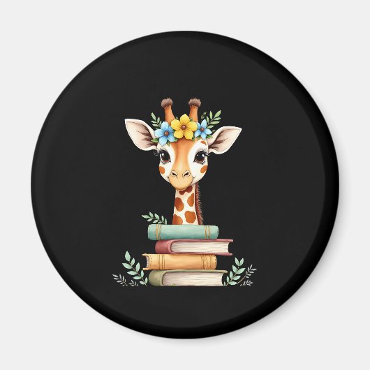 Cute Giraffe With Book Floral Bookworm Librarian B Magnet (Vorne)