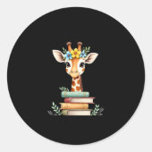Cute Giraffe With Book Floral Bookworm Librarian B Runder Aufkleber (Vorderseite)