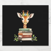 Cute Giraffe With Book Floral Bookworm Librarian B Schaumweinetikett (Einzelnes Label)