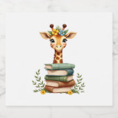 Cute Giraffe With Book Floral Bookworm Librarian B Schaumweinetikett (Einzelnes Label)