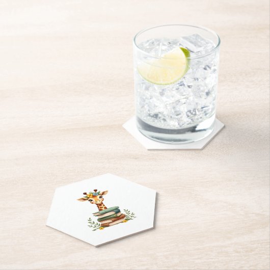 Cute Giraffe With Book Floral Bookworm Librarian B Untersetzer (Vor Ort)