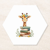Cute Giraffe With Book Floral Bookworm Librarian B Untersetzer (Vorderseite)