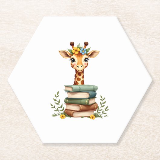 Cute Giraffe With Book Floral Bookworm Librarian B Untersetzer (Vorderseite)