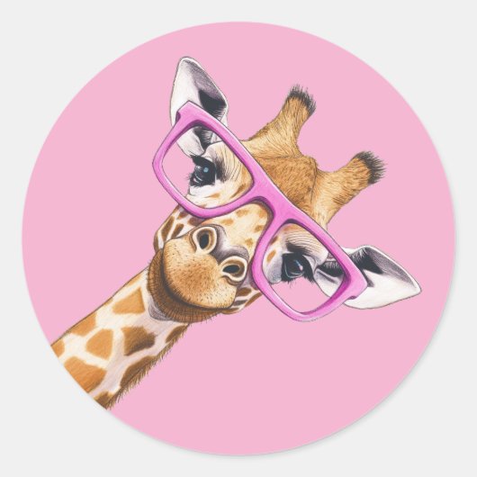 Cute Giraffe with Pink Glasses Aesthetic Sticker (Vorderseite)
