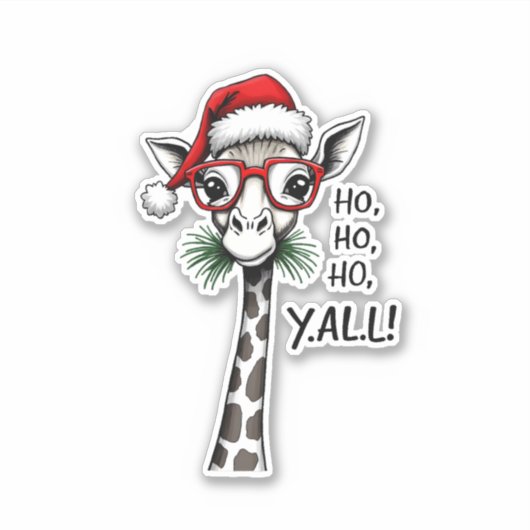 Cute Giraffe With Santa Hat Merry Xmas Giraffe Lov Aufkleber (Vorderseite)