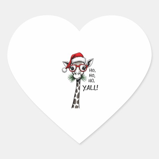 Cute Giraffe With Santa Hat Merry Xmas Giraffe Lov Herz-Aufkleber (Vorderseite)