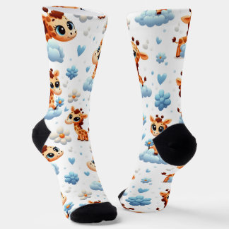 Cute Giraffes on Clouds Baby Shower All-Over-Print Socken