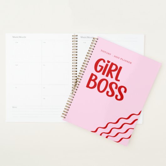 Cute Girl Boss Pink and Red Custom Name Year Planer (Anzeige)