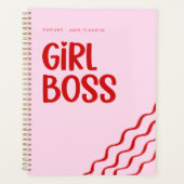 Cute Girl Boss Pink and Red Custom Name Year Planer (Vorderseite)