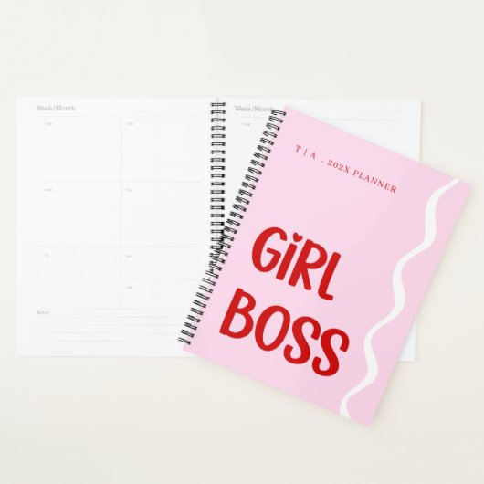 Cute Girl Boss Pink and Red Monogram Year Planer (Anzeige)