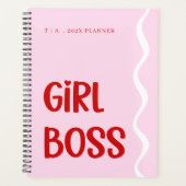 Cute Girl Boss Pink and Red Monogram Year Planer (Vorderseite)