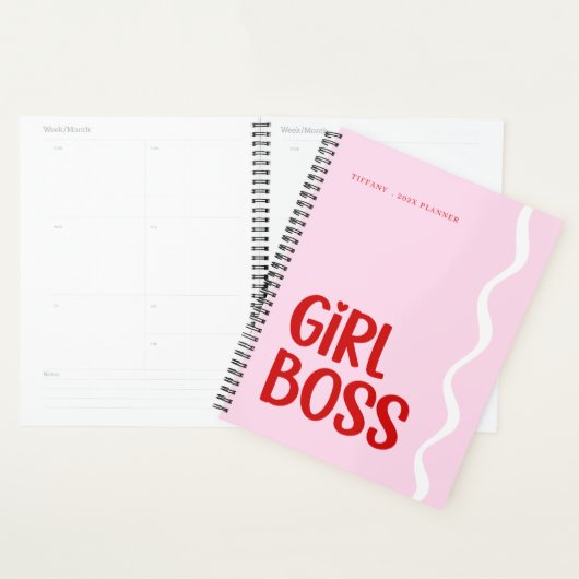Cute Girl Boss Pink and Red Monogram Year Planer (Anzeige)