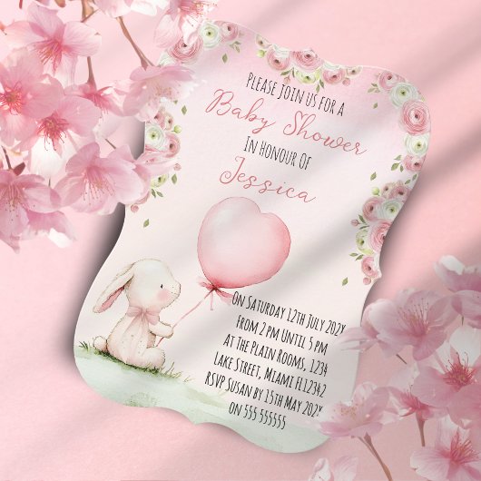Cute Girl Bunny Baby Shower Invitation Einladung