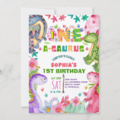 Cute Girl Dinosaur 1st Birthday Invitation Einladung (Vorderseite)