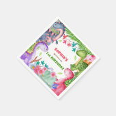 Cute Girl Dinosaur 1st Birthday Party Serviette (Ecke)