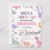 Cute Girl Dinosaur 3rd Birthday Einladung (Vorderseite)