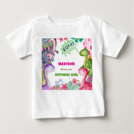 Cute Girl Dinosaur 4th Birthday Party Baby T-shirt