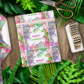 Cute Girl Dinosaur 4th Birthday Party Geschenkpapier